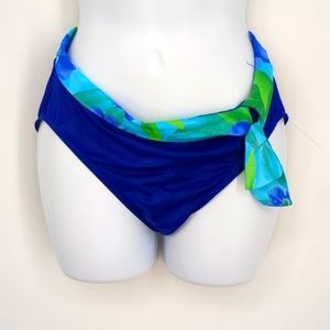 Mixit Swim Floral Blue Green Tie Bikini Bottom 12 Summer Vacation Beach